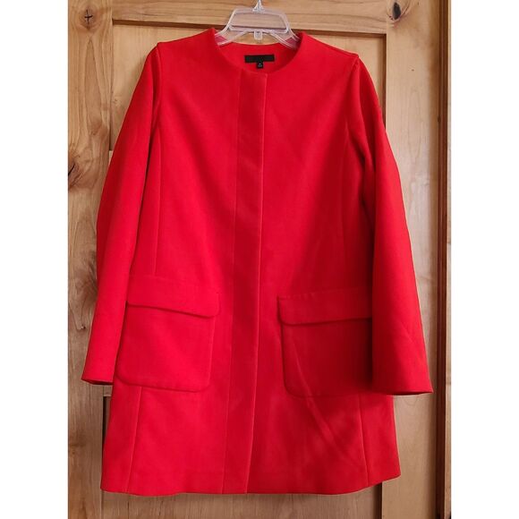 Uniqlo Red Bright Minimalist Minimal Blazer Jacket MEDIUM Closet Staple Long M - Picture 1 of 5